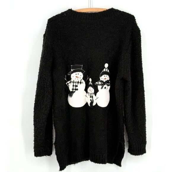 Vintage Black Snowman Cardigan Sweater Button-Up Large‎ 40% Cotton 60% Polyester - Picture 2 of 6